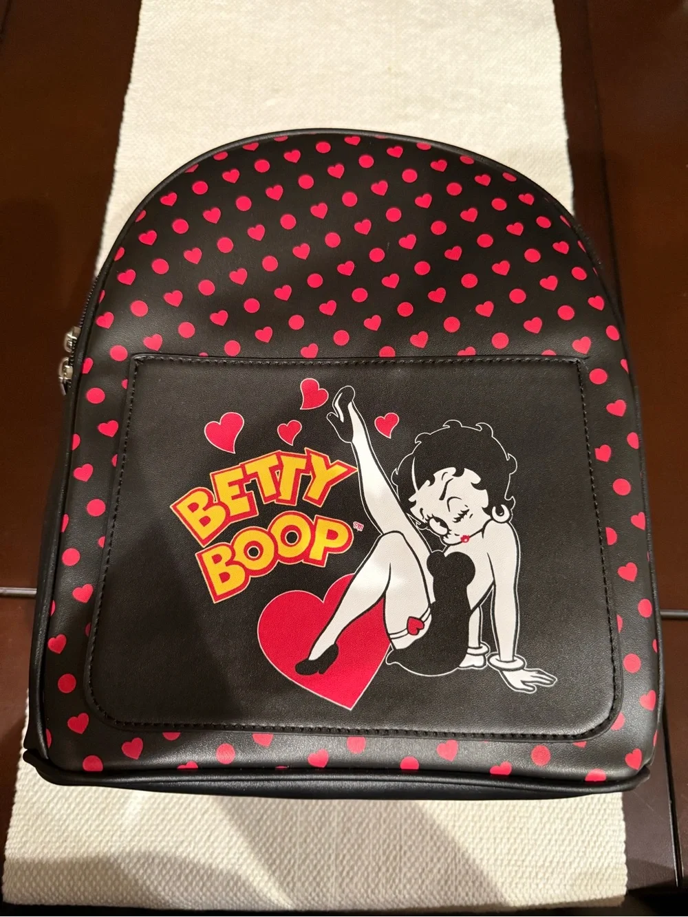 Betty Boop Black Mini Backpack with Red Heart Print *NWT